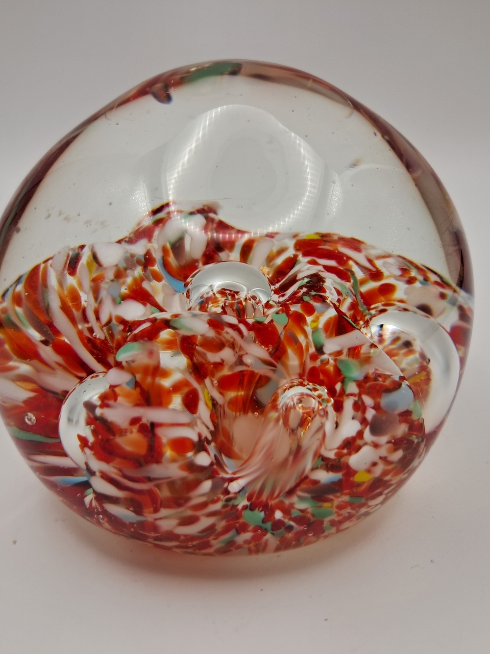 ​Vintage Norleans Art Glass Paperweight Controlled Bubble Spatter End of Day 3"